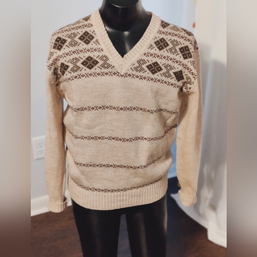 ski sweater Alpine v neck vintage 70s lightweight